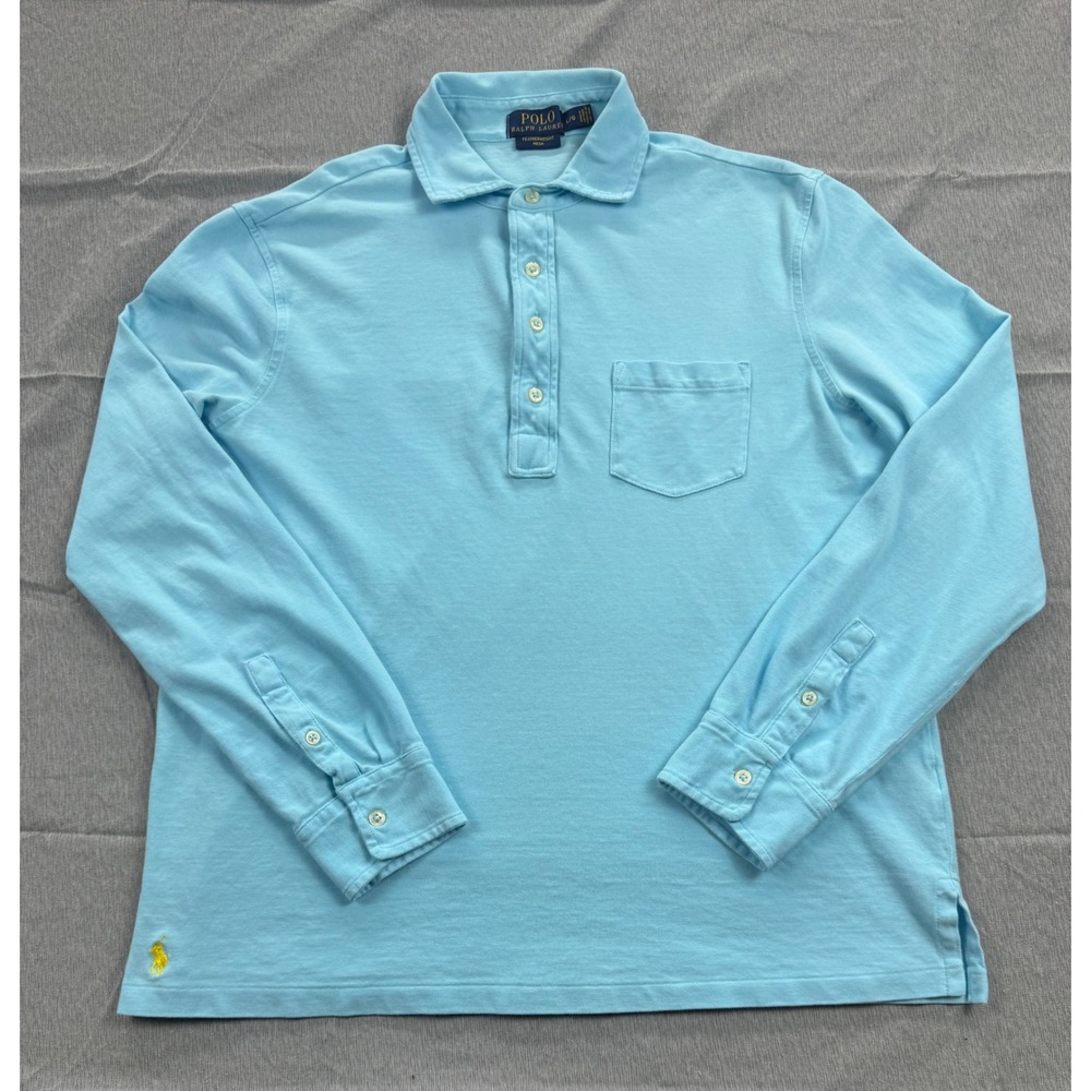 Polo Ralph Lauren Mens Large Sky Blue Featherweight Mesh L/S Polo Shirt